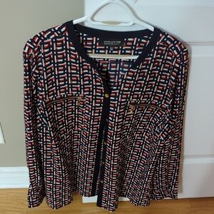 Like New Jones New York Women's Geometric Print Top - Black and Red Size 16W
